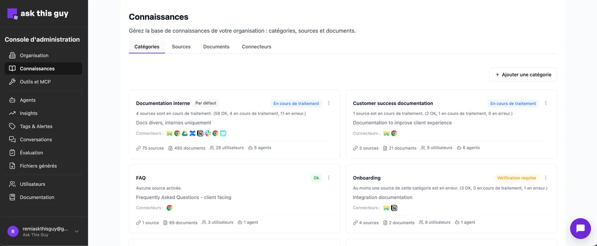 Ask This Guy Admin Console - Knowledge Management Interface